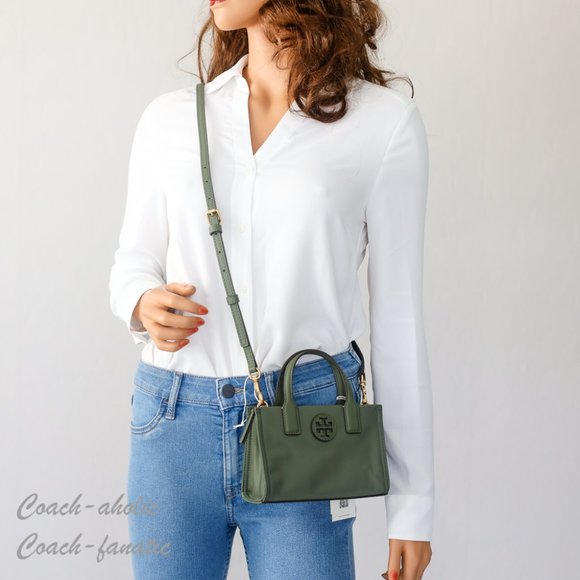 NWT Tory Burch Ella Nylon Mini Tote Crossbody Bag Purse in Palm Leaf Green - Picture 2 of 12
